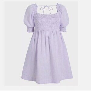 Hill House The Athena Sleeve Nap Dress Linen / Lilac Stripe / Size Medium